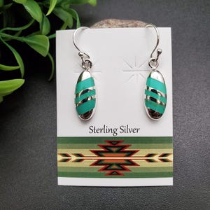 FFD #252 | Turquoise Inlay Teardrop Dangle Earrings | Sterling Silver Kingman Turquoise Earrings | Turquoise Inlay Earrings | Gift For Her
