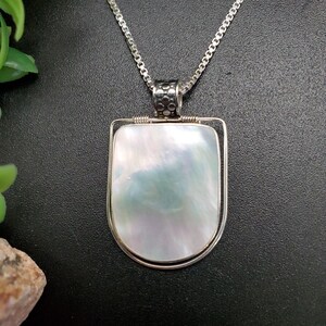 FFD #445 | White Mother of Pearl Necklace Pendant Option With Silver Chain | Sterling Silver White Shell Pendant | Unique Shape Pendant
