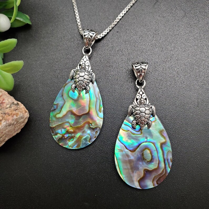 FFD #428 | Sea Turtle Abalone Shell Necklace Pendant Option With Silver ...