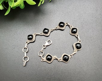 QQ-209 | Square Black Onyx Bracelet Fits 7.2 to 8.2 Inches