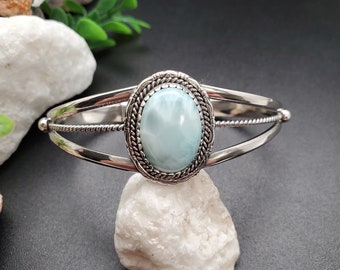 ATS#CB004 | Lovely Larimar Bracelet Cuff | Sterling Silver Larimar Southwest Bracelet | Blue Gemstone Cuff Bracelet | Silver Larimar Jewelry