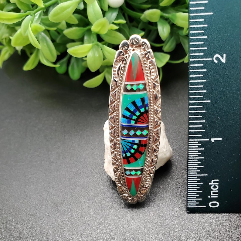 Geometric Inlay Ring GG-090 | Unique Inlay Ring | Pattern Inlay Southwest Ring | Sterling ...
