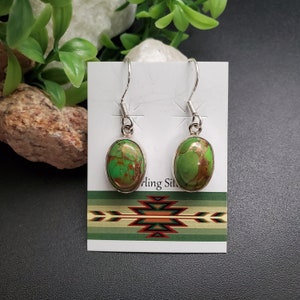 FFD #494 | Big Copper Green Turquoise Dangle Earrings | Sterling Silver Turquoise Earrings | Southwestern Turquoise Earrings | Gift For Her