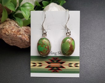 FFD #494 | Big Copper Green Turquoise Dangle Earrings | Sterling Silver Turquoise Earrings | Southwestern Turquoise Earrings | Gift For Her