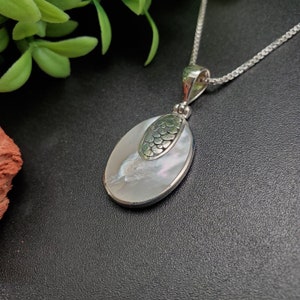 ATS-AYU234 | White Mother of Pearl Necklace Pendant Option With Silver Chain | Sterling Silver White Shell Pendant | Mother of Pearl Pendant