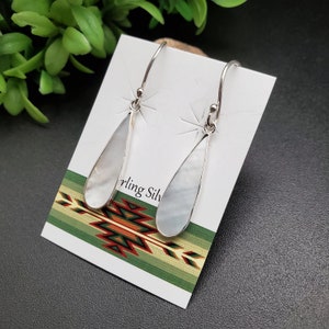 ATS-AYU206 | White Mother of Pearl Dangle Earrings | Sterling Silver White Shell Earrings | Lovely White Mother of Pearl Inlay Earrings