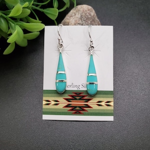 FFD #262 | Turquoise Inlay Teardrop Dangle Earrings | Sterling Silver Kingman Turquoise Earrings | Turquoise Inlay Earrings | Gift For Her