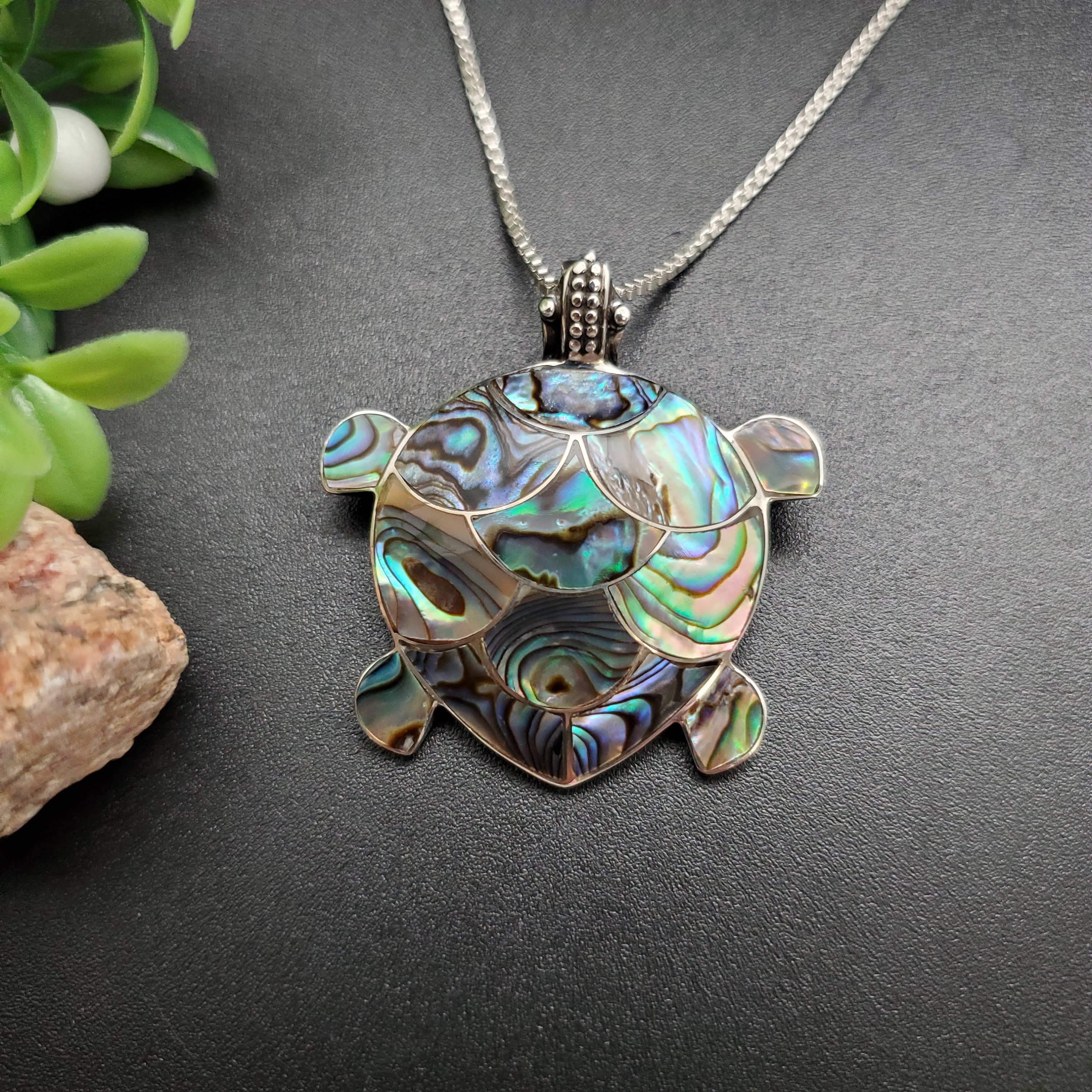 Sea Turtle Paua Shell Sterling Silver Necklace or Pin - Chain Included Sea Turtle Paua Shell Sterling Silver Necklace or Pin - Chain Included