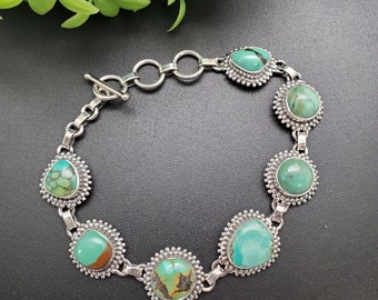KK-217 | Turquoise Bracelet Fits 7.2 to 8.2 Inches Wrist | Turquoise Link Bracelet | Sterling Silver Turquoise Bracelet Links | Gift For Her