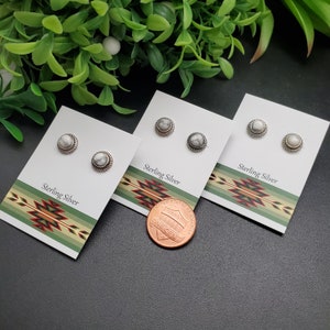 ATS-PST025 | 8mm White Buffalo Turquoise Post Earrings | Sterling Silver White Turquoise Studs | White Stone Jewelry | Small Silver Posts