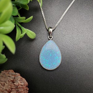 ATS#PD018 | Big Teardrop Blue Opal Necklace Pendant Option of Silver Chain Necklace | Sterling Silver Blue Opal Necklace | Fire Blue Opal