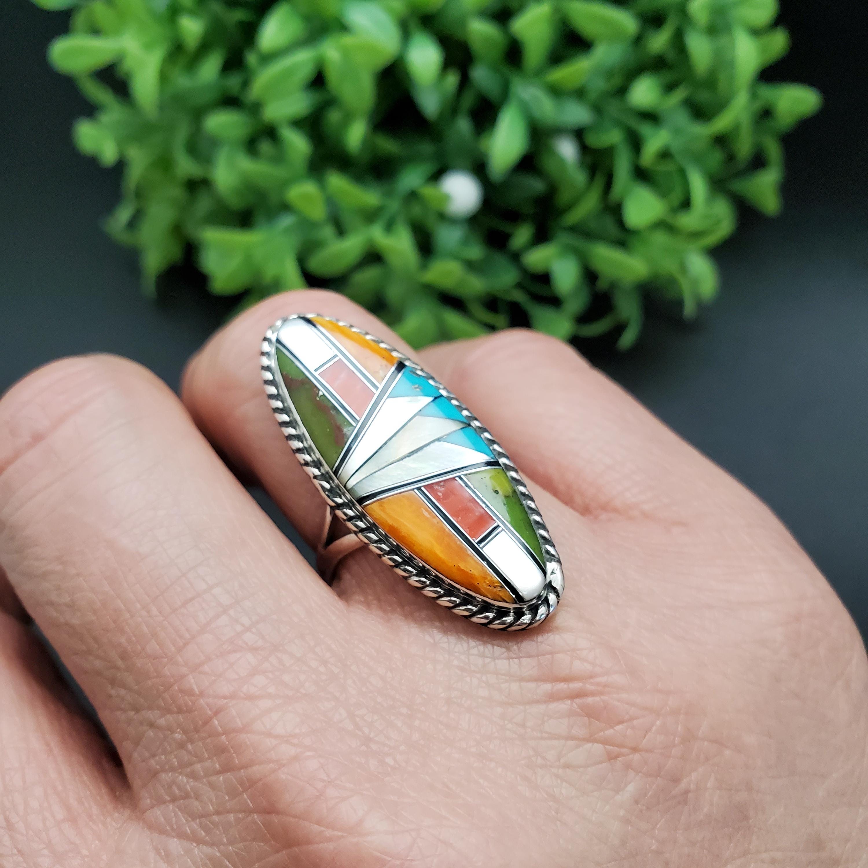 GG-061 | Silver Inlay Ring | Pattern Inlay Southwest Ring | Sterling ...