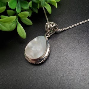 QQ-569  | White Mother of Pearl Necklace Pendant Option With Silver Chain | Sterling Silver White Shell Pendant | Mother of Pearl Pendant
