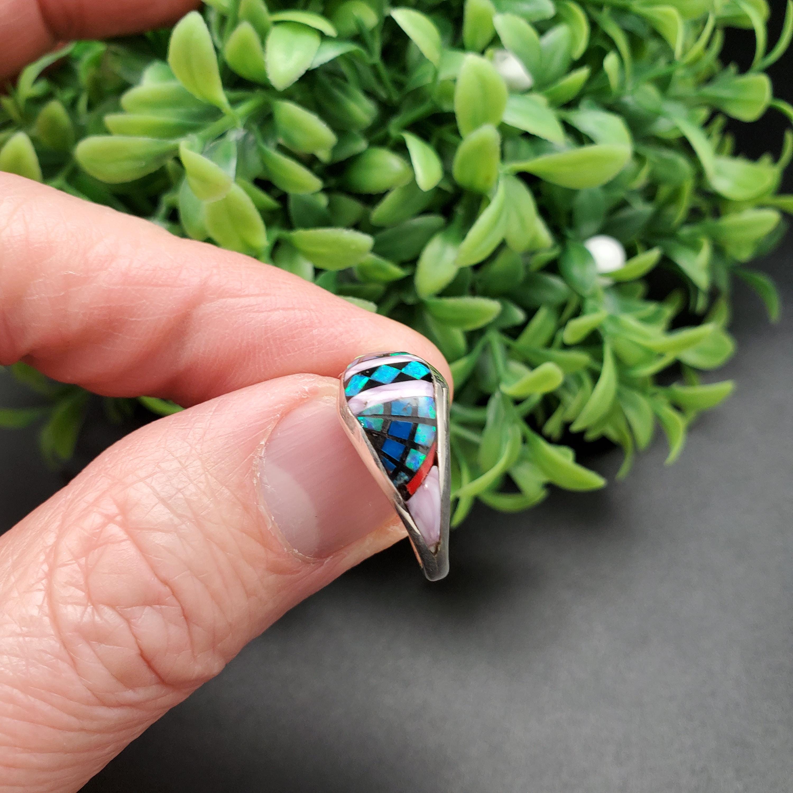 GG-012 | Silver Inlay Opal Ring | Micro Inlay Southwest Ring | Sterling ...