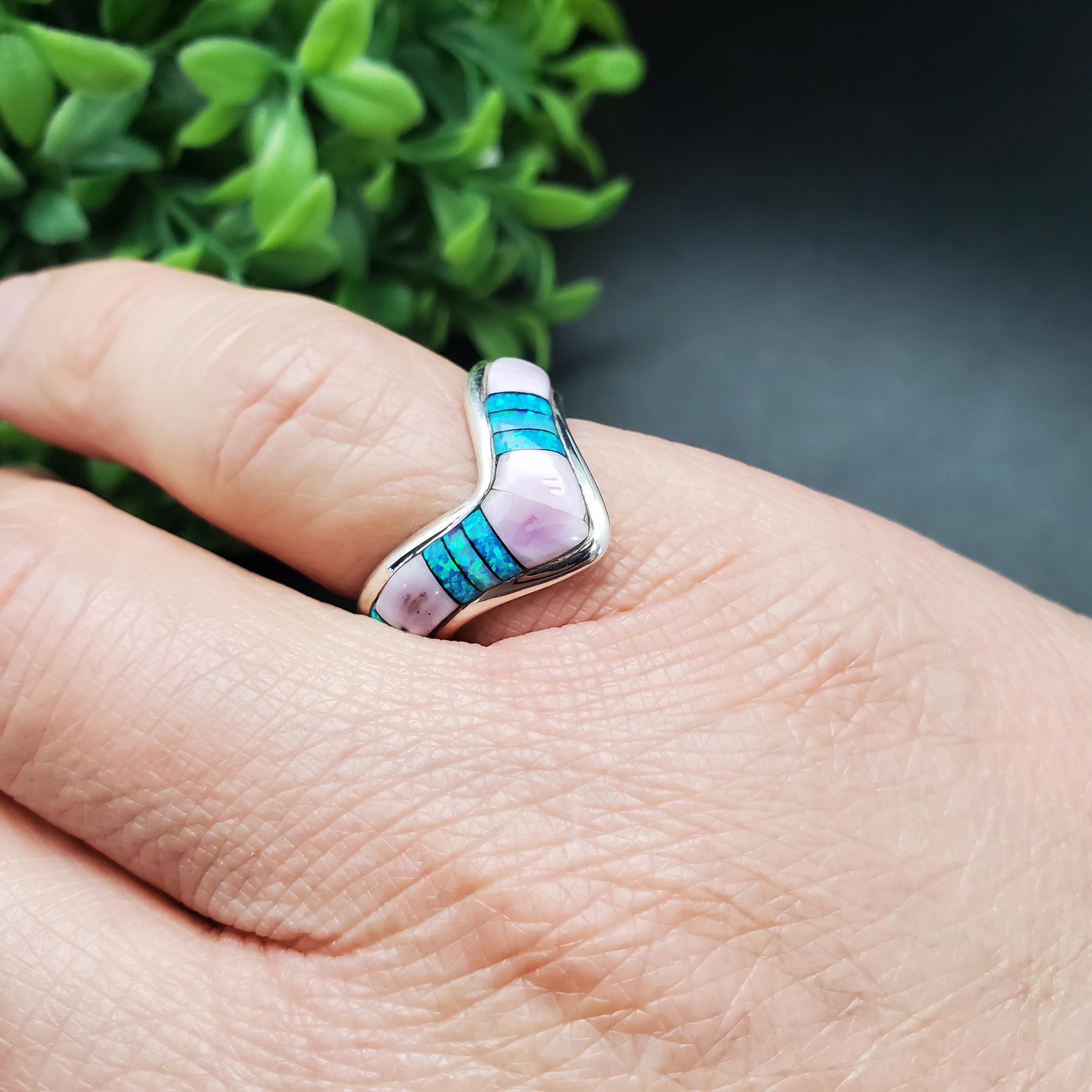GG-019 | Silver Inlay Opal Ring | Micro Inlay Southwest Ring | Sterling ...