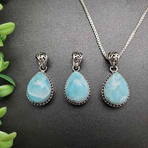 FFD #395 | Lovely Larimar Teardrop Necklace Pendant | Sterling Silver Larimar Pendant Necklace | Silver Dominican Republic Larimar Pendant