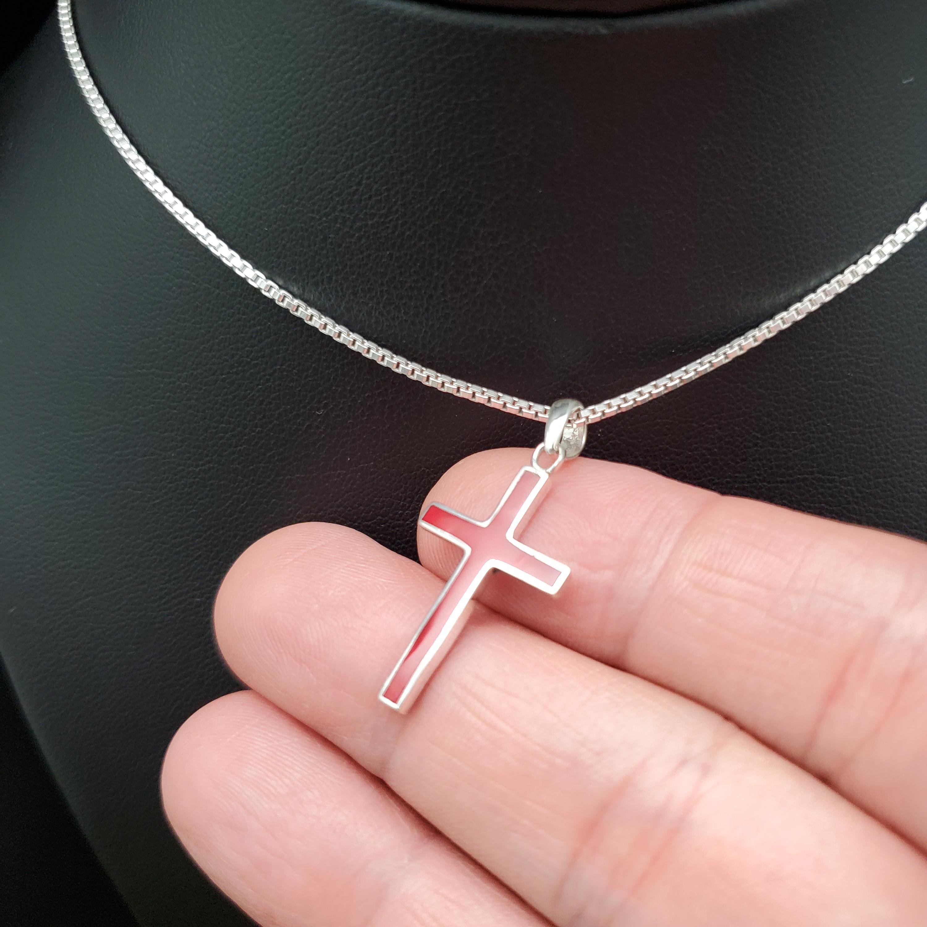 ATS-AYU060 | Dainty Red Coral Inlay Cross Pendant Necklace Option