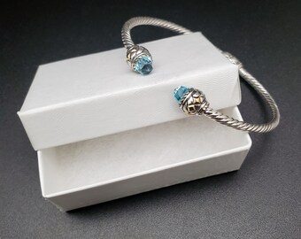 Bracelet Manchette En Argent Sterling 925 Avec Topaze Mystique - Réglable Fait Main