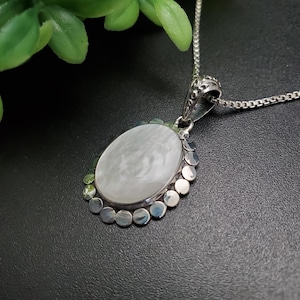 QQ-407 | White Mother of Pearl Necklace Pendant Option With Silver Chain | Sterling Silver White Shell Pendant | Mother of Pearl Pendant