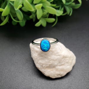 GG-131 | Dainty Blue Opal Ring | Sterling Silver Fire Opal Ring | Small Simple Fire Opal Ring | Everyday Ring | Lovely Silver Blue Opal Ring
