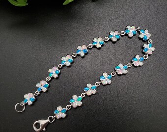 青色オパール シルバー925 ブレスレット ブルーオパールブレスレット：925スターリングシルバーチェーン