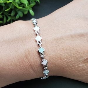 FFD #993 | White Opal Bracelet | Sterling Silver Opal Inlay Link Bracelet | Fire Opal Silver Bracelet | Opal Link Bracelet | Gifts For Her