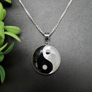FFD #181 | Lovely Black White Inlay Yin Yang Necklace Pendant Option With Silver Chain | Sterling Silver Yin and Yang Pendant Gift For Her