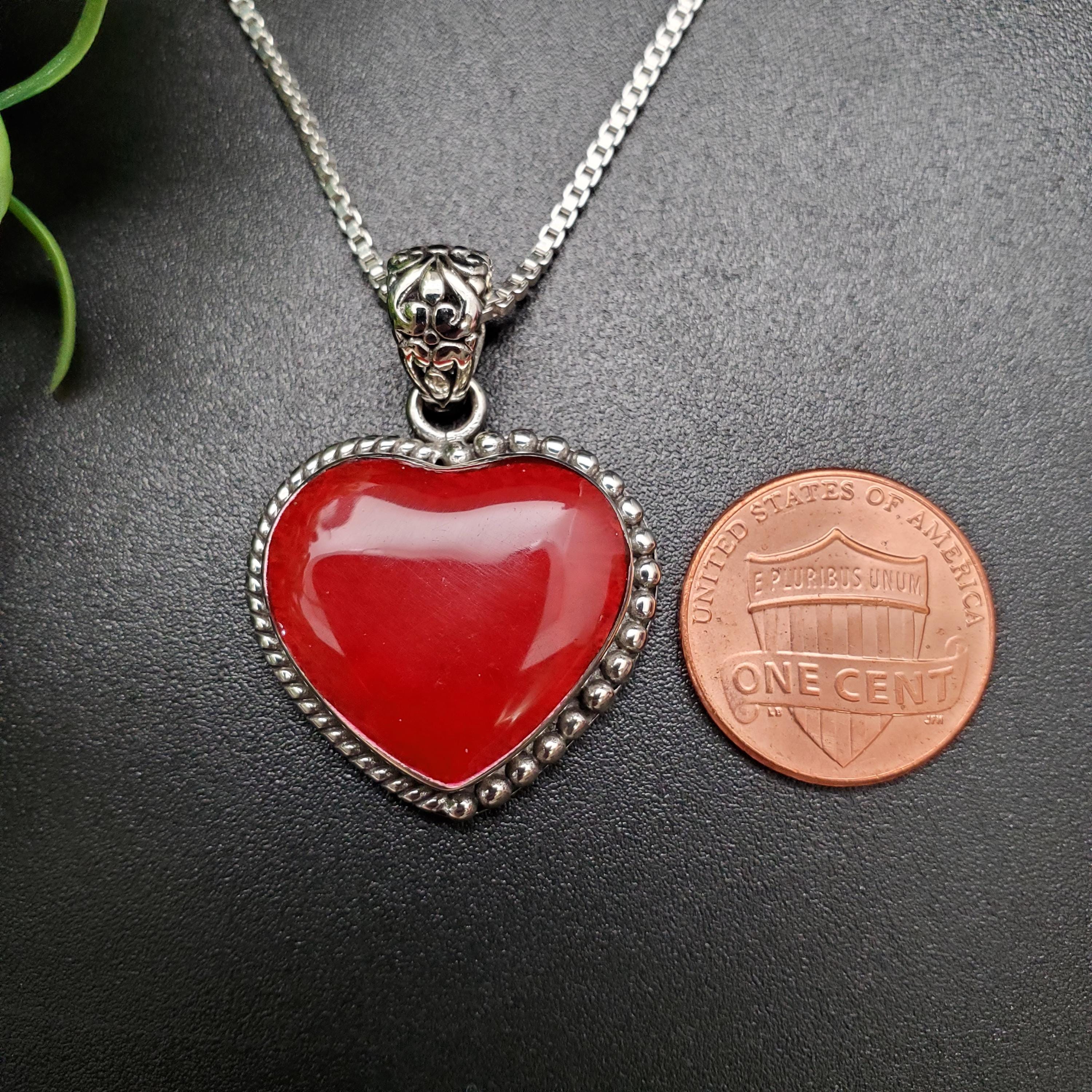 QQ-553 | Simple Red Coral Heart Necklace Pendant Option With 