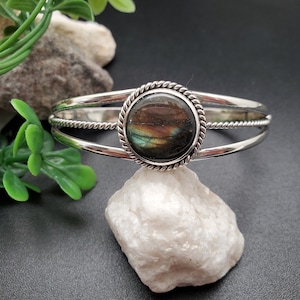 ATS#CB009 | Lovely Labradorite Bracelet Cuff | Sterling Silver Labradorite Southwest Bracelet | Gemstone Cuff Bracelet | Labradorite Jewelry