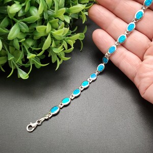 FFD #987 | Blue Opal Bracelet | Sterling Silver Opal Inlay Link Bracelet | Fire Opal Silver Bracelet | Opal Link Bracelet | Gifts For Her