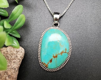 ATS#PD213 | Ravissant collier pendentif turquoise Royston, pendentif turquoise en argent sterling du sud-ouest, collier pendentif turquoise bleu-vert
