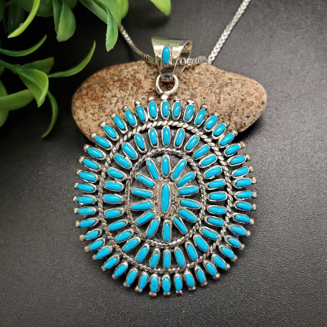 PLNT#316 | Large Zuni Petit Point Turquoise Necklace Pendant
