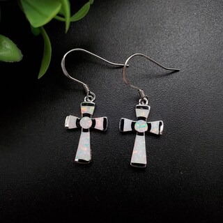 Orecchini A Croce In Argento Sterling 925 Con Opale Bianco - Gioielli Eleganti Per Donna, Regalo Con Confezione