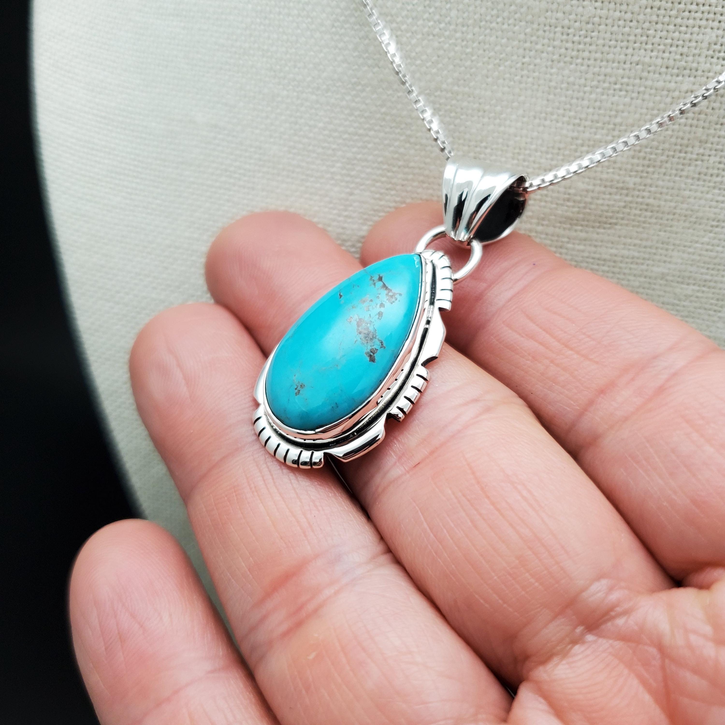FFD #972 | 天然キングマンターコイズネックレスペンダント（シルバー