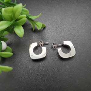 ATS-AYU134 | Unique Shape Silver Hoop Earrings | Sterling Silver Hoop posts | Silver Posts | Half Hoops | Silver Earrings | Lovely Earrings