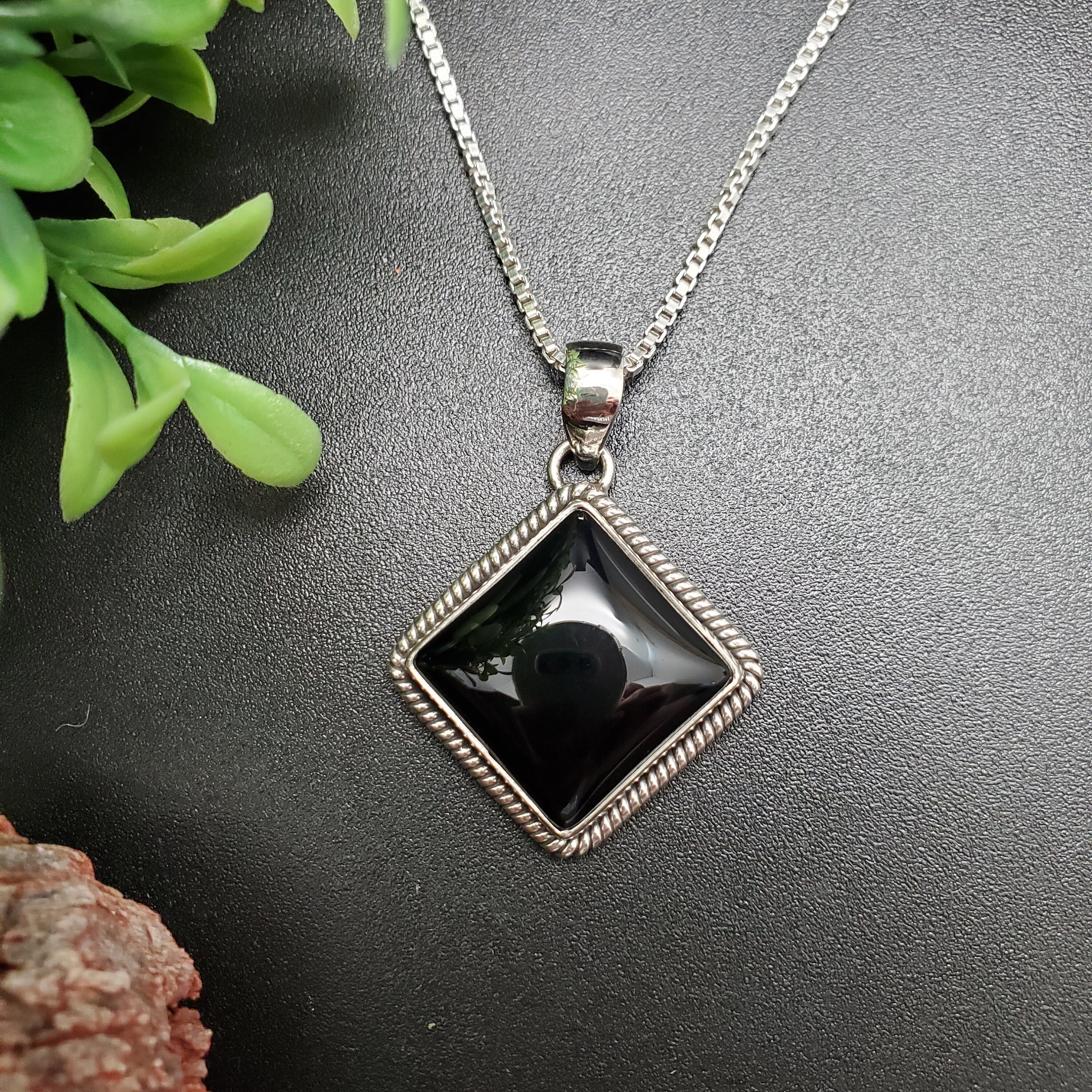 ATS#PD011 | 15x15mm Square Black Onyx Necklace Pendant With
