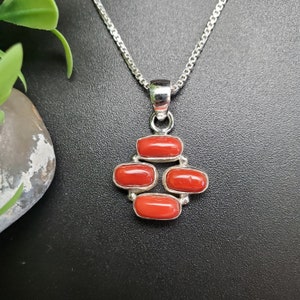 FF #971 | Rote Koralle Halsketten-Anhänger | Sterling Silber Rote Koralle Anhänger | Cluster Anhänger | Koralle Anhänger | Koralle Schmuck