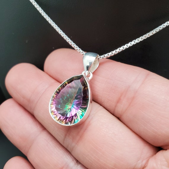 ATSPD068 Colorful Mystic Quartz Necklace Pendant Sterling Silver Mystic Quartz Pendant Mystic Quartz Pendant Necklace Gift Ideas Etsy UK