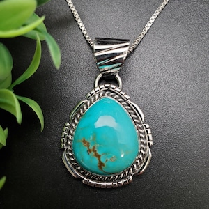 FFD #795 | Natural Kingman Turquoise Necklace Pendant With Option of Silver Chain | Handmade Sterling Silver Turquoise Pendant Necklace