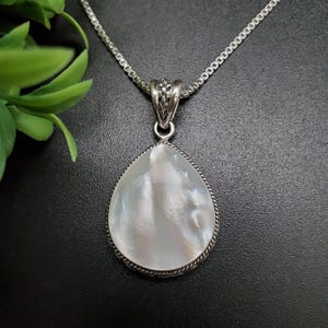 QQ-568  | White Mother of Pearl Necklace Pendant Option With Silver Chain | Sterling Silver White Shell Pendant | Mother of Pearl Pendant