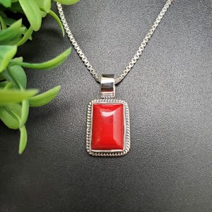 QQ-894 | Southwestern Red Coral Rectangle Necklace Pendant | Sterling Silver Red Coral Pendant | Unisex Red Coral Jewelry | Gift For Her