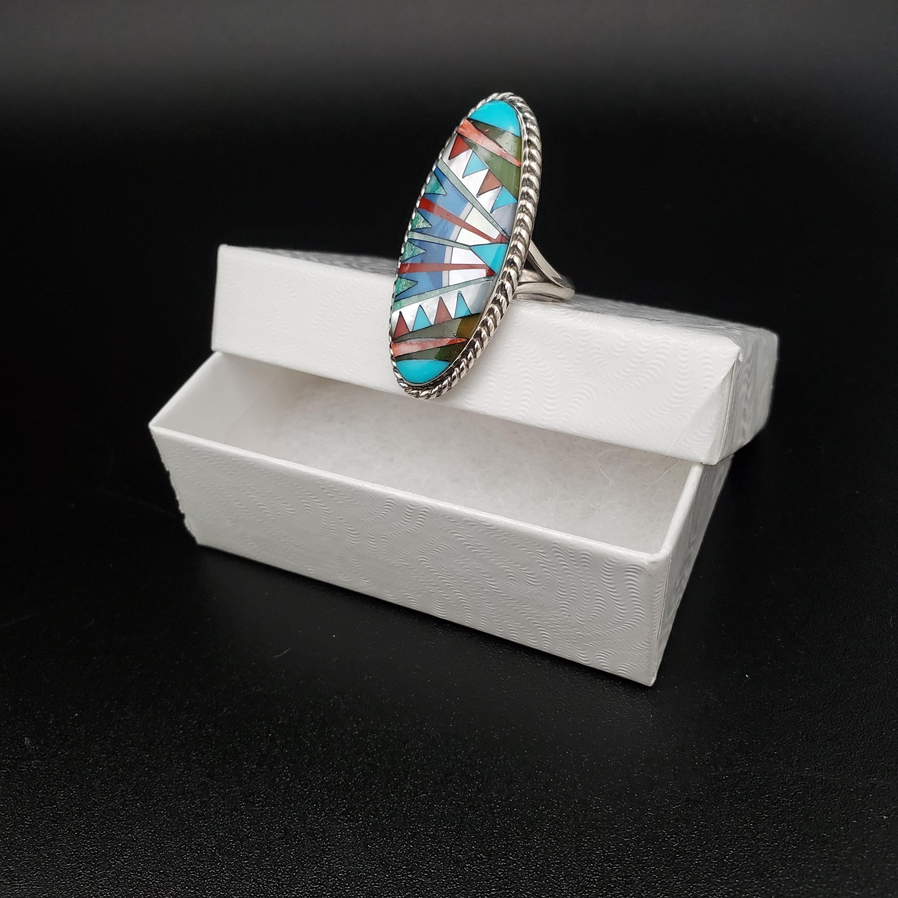 GG-062 | Silver Inlay Ring | Pattern Inlay Southwest Ring | Sterling ...