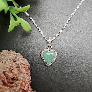 ATS#PD024 | Sierlijke aventurijn hartketting hanger optie van zilveren ketting | Sterlingzilveren groene aventurijn kettinghanger