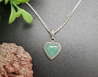 ATS#PD024 | Dainty Aventurine Heart Necklace Pendant Option of Silver Chain Necklace | Sterling Silver Green Aventurine Necklace Pendant