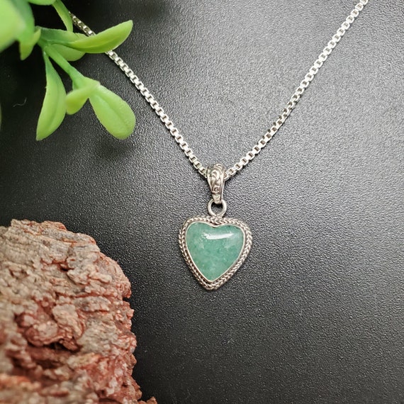 ATS#PD024 | Dainty Aventurine Heart Necklace Pendant Option of Silver Chain Necklace | Sterling Silver Green Aventurine Necklace Pendant