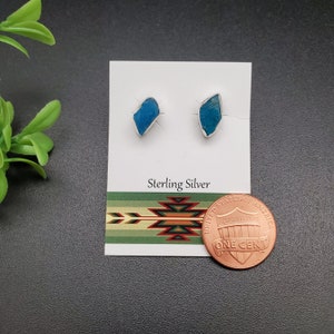 JJS-700 | Raw Apatite Crystal Earrings | Hypoallergenic Sterling Silver Apatite Posts | Blue Apatite | Meditation Gemstone Apatite Studs