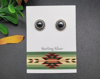 ATS-PST013 | 8mm Hematite Post Earrings | Sterling Silver Hematite Studs | Small Healing Hematite Posts | Dainty Hematite Jewelry | Everyday