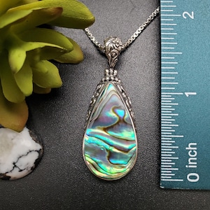 Abalone Inlay Dragon Necklace Amulet Pendant on Chain