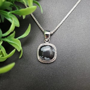 QQ-145 | Snowflake Obsidian Necklace Pendant With Option of Silver Chain Necklace | Sterling Silver Snowflake Square Pendant Necklace