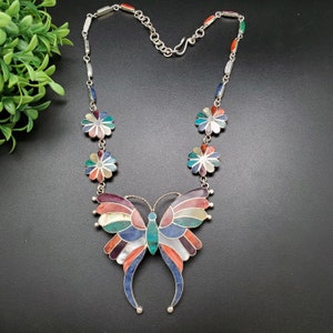 Butterfly Pendant Necklace & Earrings Set - Enamel Inlay & Crystal, 17" Chain With Extender - View #7